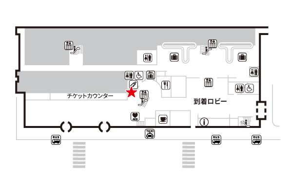 函館空港　1階 国内線到着ロビー　場所地図