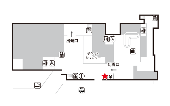 函館空港　1階 国際線到着ロビー　場所地図