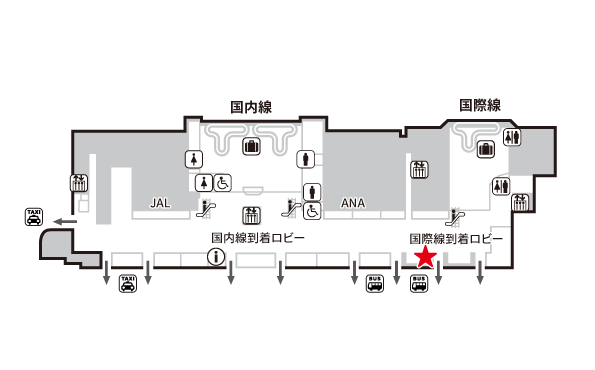 愛媛県 松山空港　1階 国際線到着ロビー　場所地図