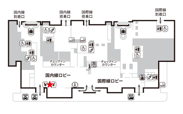 茨城空港ターミナルビル1階　国内線ロビー　場所地図