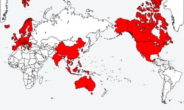 ▼世界地図形式の5G対応エリアマップ（アジア・欧州・北米の主要国を色分け）