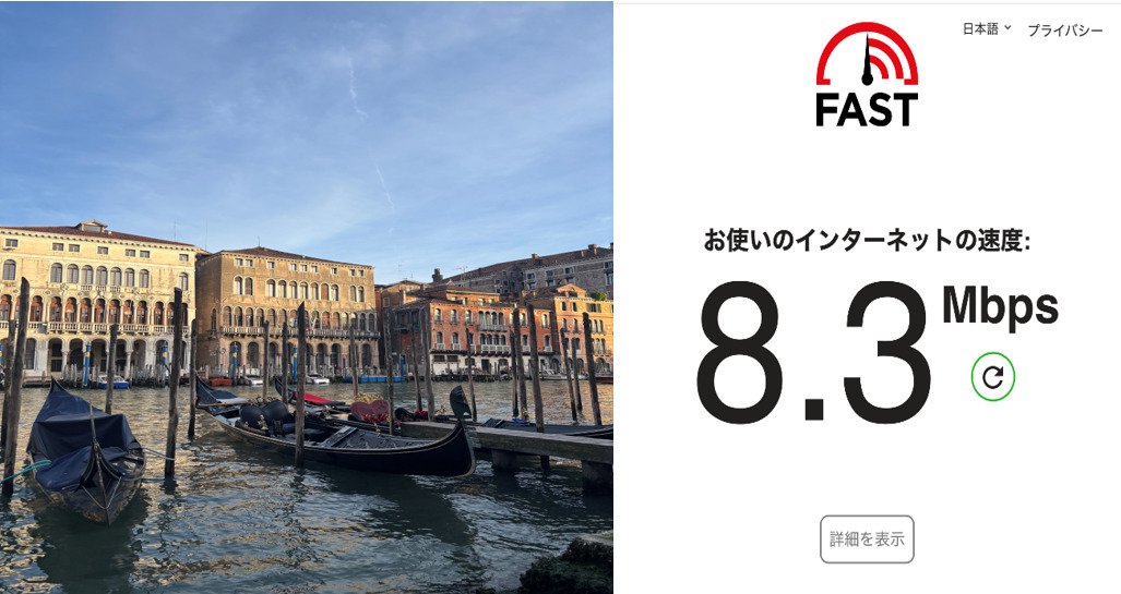 ベネチアでの通信速度の画像